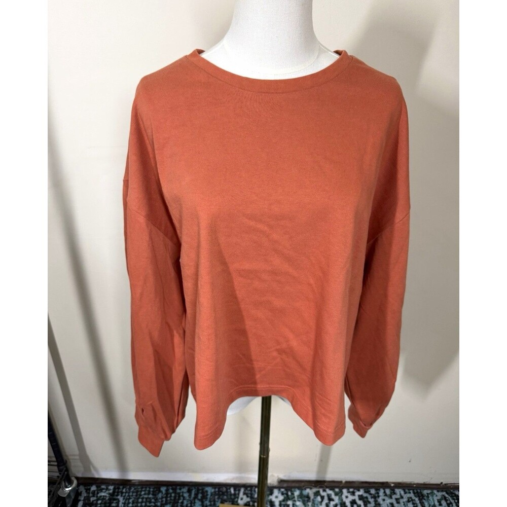 Madewell Women Sweatshirt XL Rust Crew Neck Long Sleeve Pullover Ribbed Cuff 398
